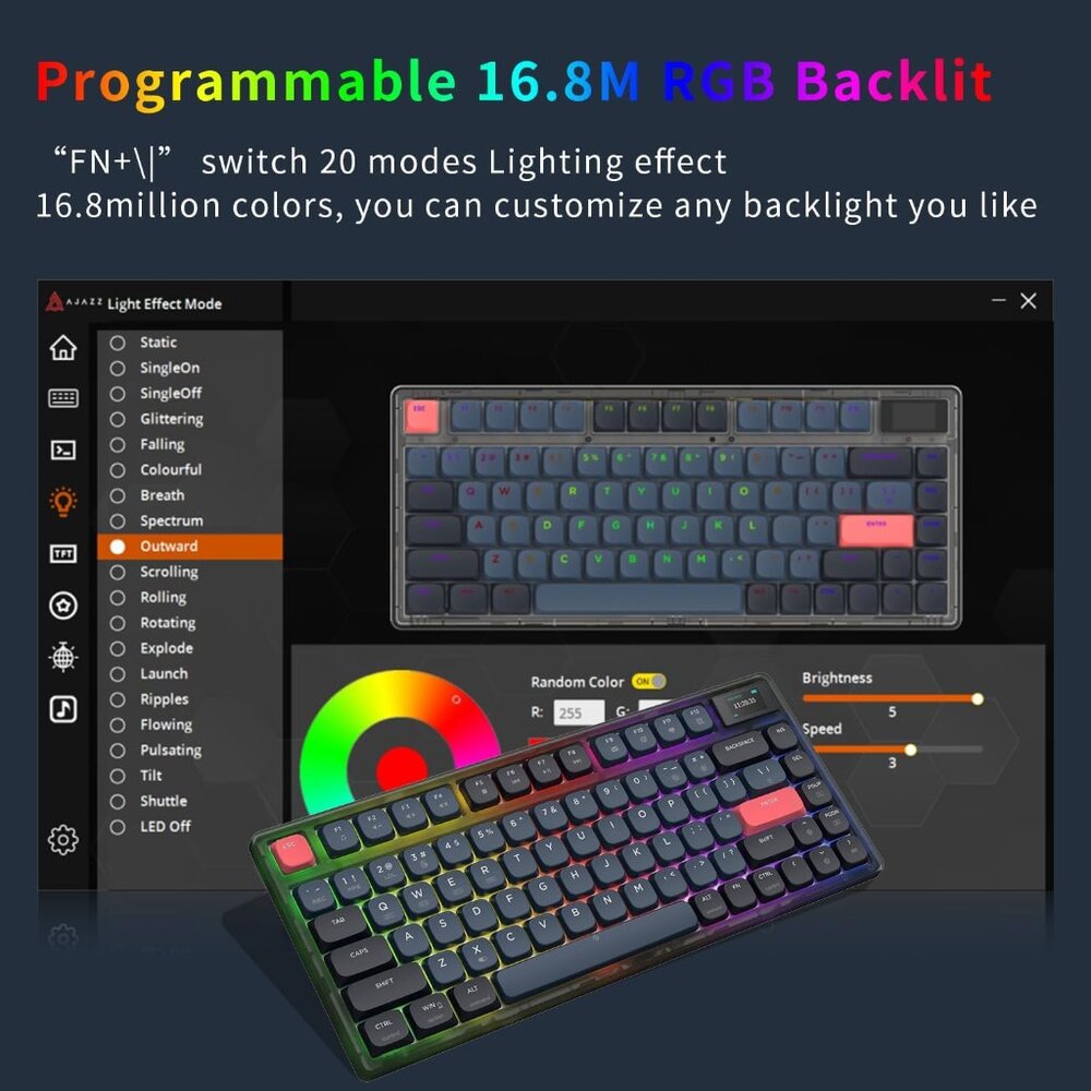 NACODEX AK832PRO 75% Low Profile Mechanical Keyboard w/ 1.06’’ Custom Screen